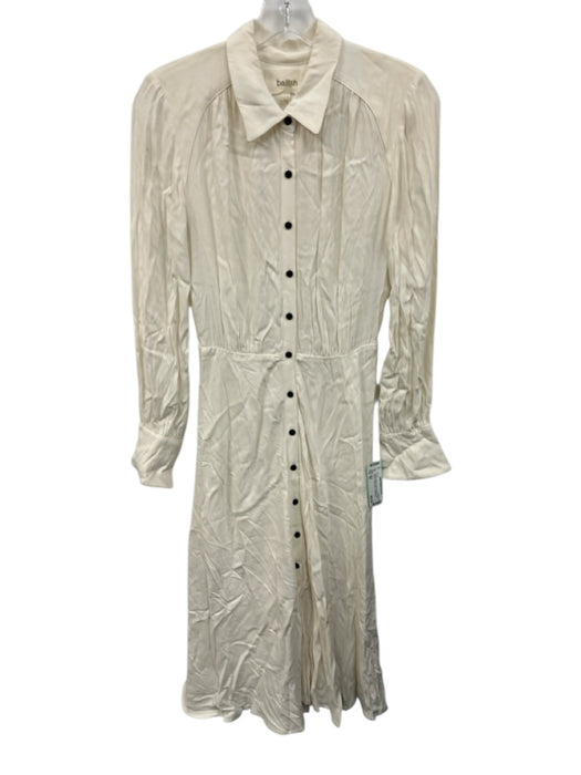 Ba&sh Size XS Cream & Black Viscose Button Down Gathered Waist Midi Dress Cream & Black / XS