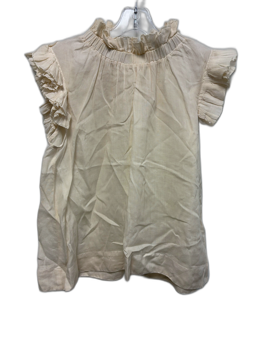 Sea New York Size 6 Cream Ramie Semi Sheer Ruffle mock neck Top Cream / 6