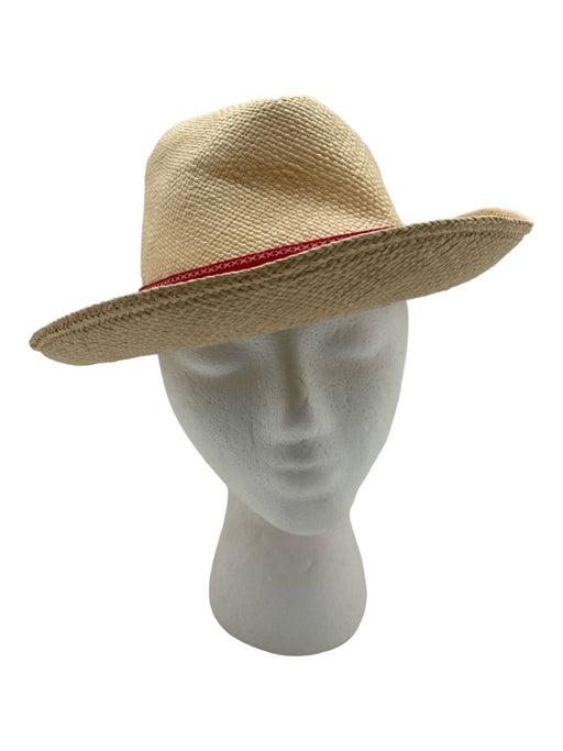 Tory Burch Beige & Red Straw Fedora Woven Ribbon Detail Hat Beige & Red / One Size