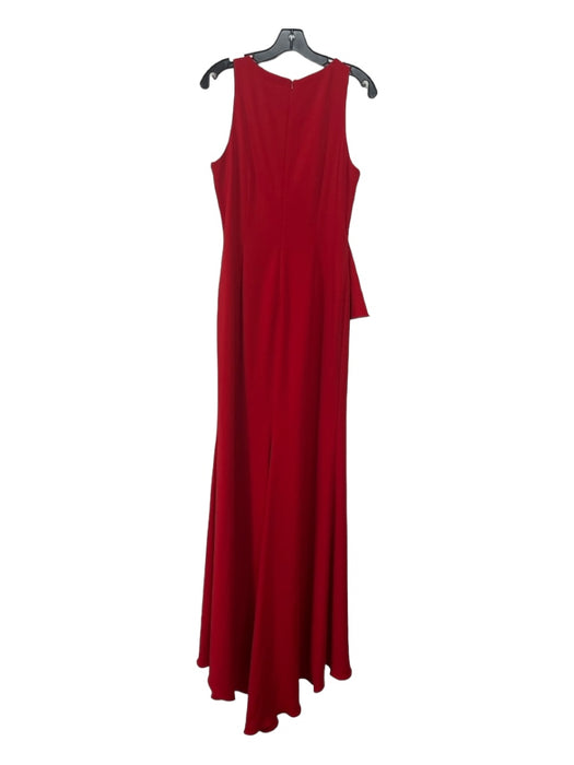 Badgley Mischka Size 10 Red Polyester Round Neck Sleeveless Ruffle Back Zip Gown Red / 10