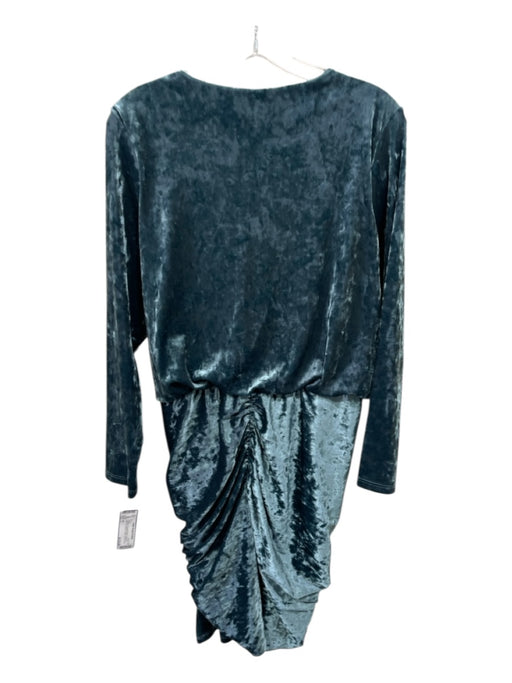 Misa Size L Teal Blue Polyester Blend Crushed Velvet Tie Waist Surplice Dress Teal Blue / L