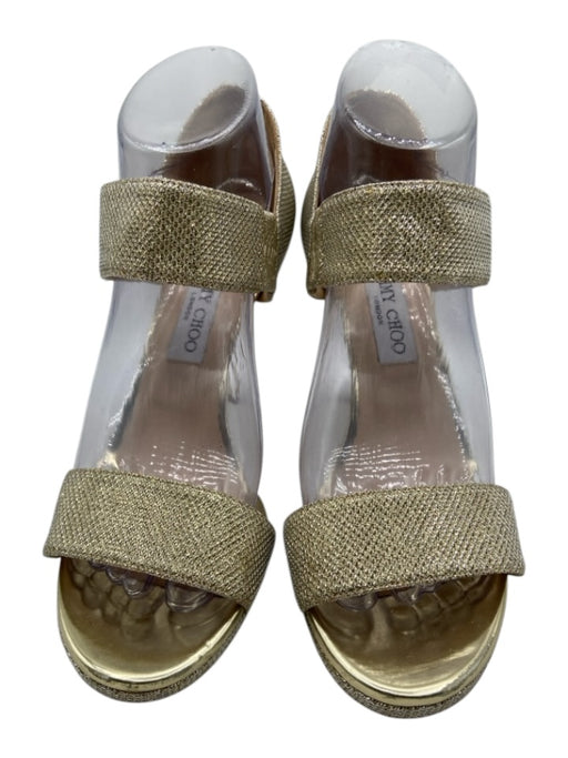 Jimmy Choo Shoe Size 40 Gold Metallic 2 Strap Stiletto Sandals Gold / 40