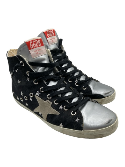 Golden Goose Shoe Size 40 Black, Silver, Beige Canvas Lace Up Zip Side Sneakers Black, Silver, Beige / 40