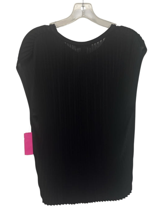 St. John Size M Black Rayon Ribbed Pleated Sleeveless Tie Neck Top Black / M