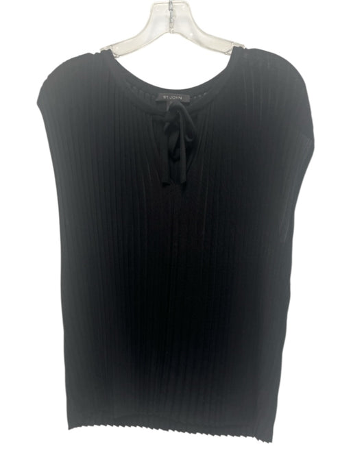 St. John Size M Black Rayon Ribbed Pleated Sleeveless Tie Neck Top Black / M