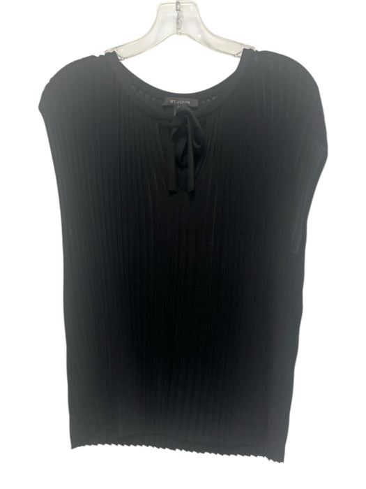St. John Size M Black Rayon Ribbed Pleated Sleeveless Tie Neck Top Black / M