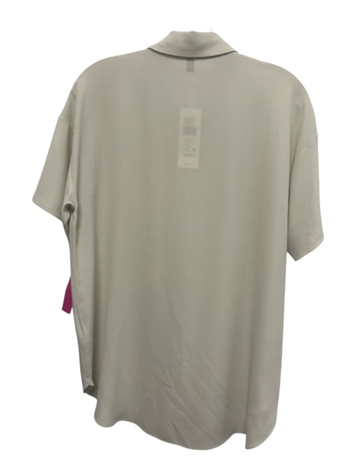 Eileen Fisher Size S Seafoam Gray Silk Crepe Short Sleeve Button Down Collar Top Seafoam Gray / S