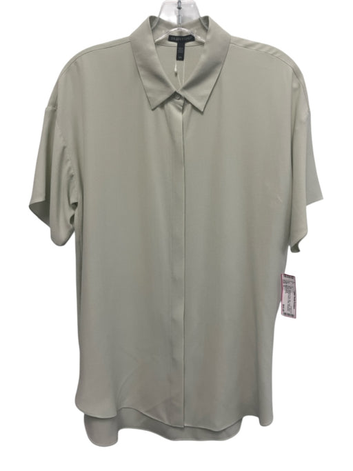 Eileen Fisher Size S Seafoam Gray Silk Crepe Short Sleeve Button Down Collar Top Seafoam Gray / S