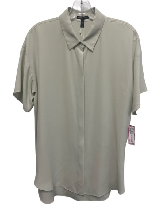 Eileen Fisher Size S Seafoam Gray Silk Crepe Short Sleeve Button Down Collar Top Seafoam Gray / S