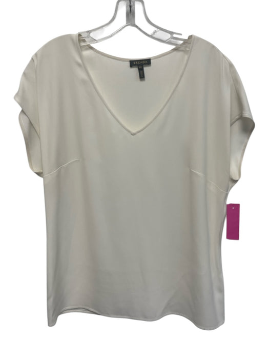 Escada Size 40 / M White Viscose & Acetate Short Cap Sleeve V Neck Boxy Top White / 40 / M