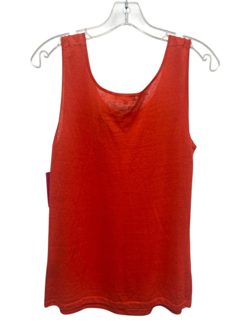 Lafayette 148 Size L Red Orange Linen & Viscose Sleeveless Knit Semi Sheer Top Red Orange / L
