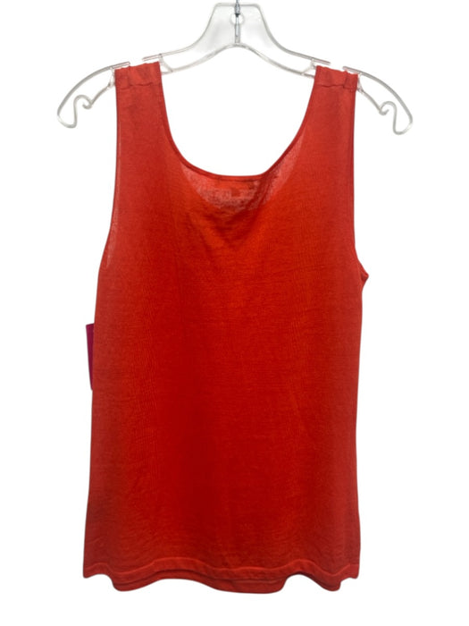 Lafayette 148 Size L Red Orange Linen & Viscose Sleeveless Knit Semi Sheer Top Red Orange / L