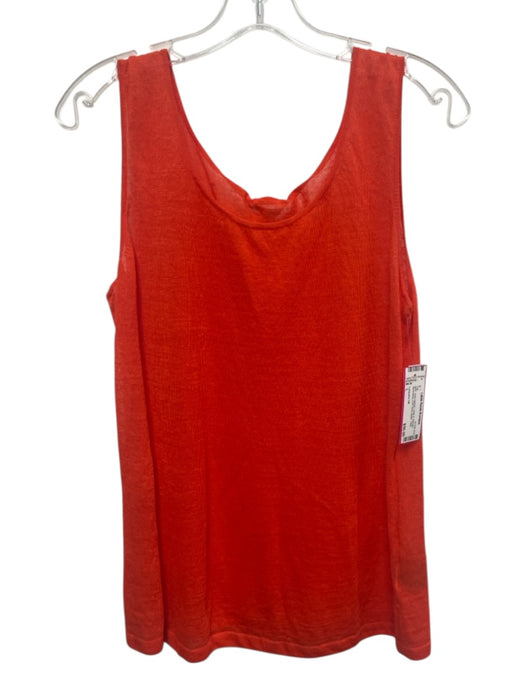 Lafayette 148 Size L Red Orange Linen & Viscose Sleeveless Knit Semi Sheer Top Red Orange / L