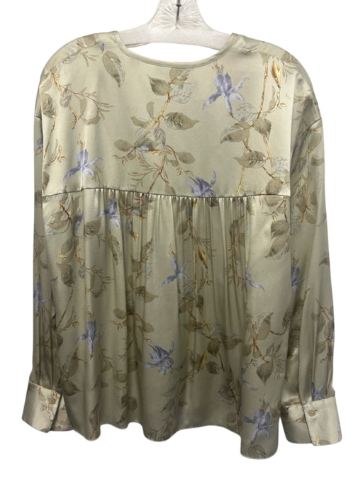 Vince Size M Sage Green & Multi Silk Floral & Leaf Print Long Sleeve Top Sage Green & Multi / M