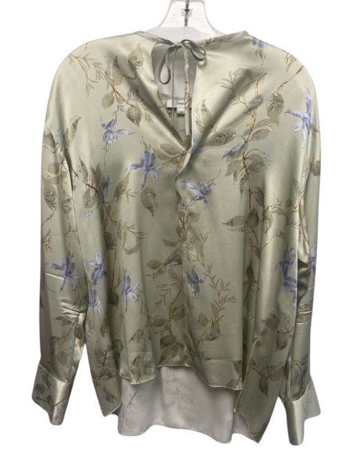 Vince Size M Sage Green & Multi Silk Floral & Leaf Print Long Sleeve Top Sage Green & Multi / M