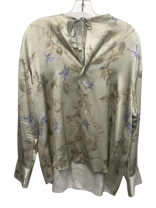 Vince Size M Sage Green & Multi Silk Floral & Leaf Print Long Sleeve Top Sage Green & Multi / M