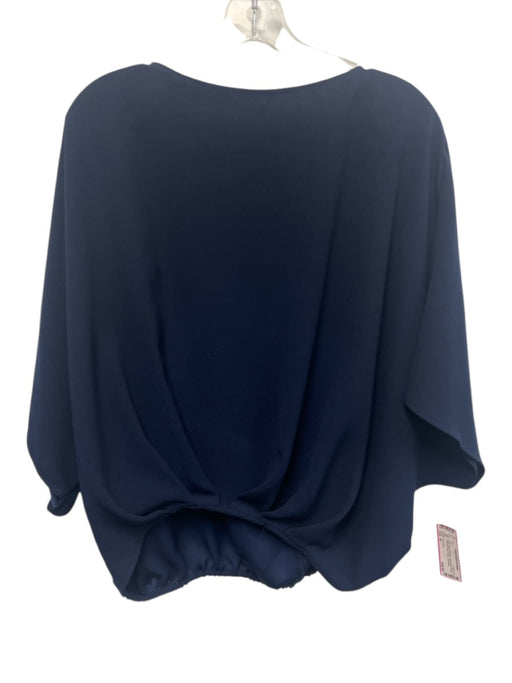 Trina Turk Size M Navy Blue Polyester Short Wide Sleeve Gathered Hem Flowy Top Navy Blue / M
