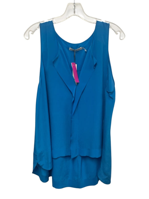 Alice + Olivia Size L Blue Silk Sleeveless seam detail V Neck Semi Sheer Top Blue / L