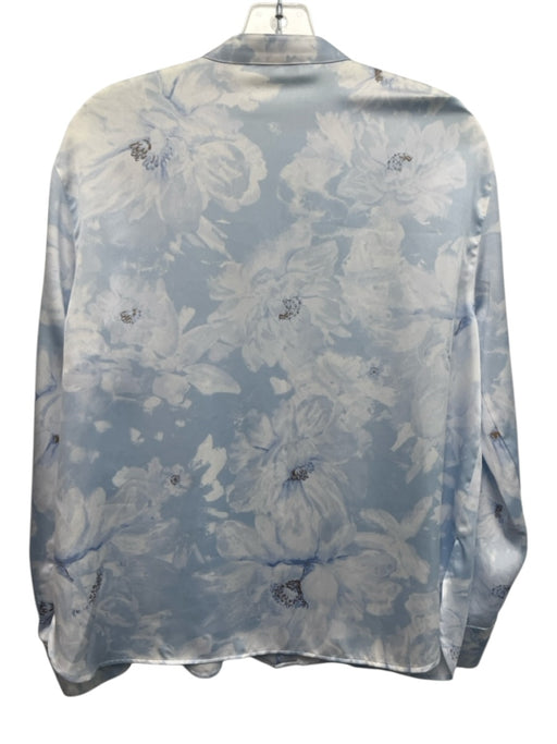 Vince Size L Light Blue & Multi polyester satin Long Sleeve Floral Top Light Blue & Multi / L