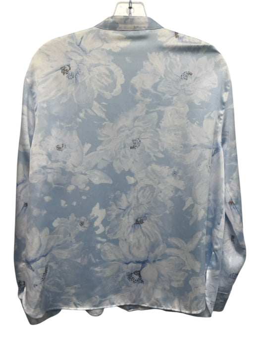 Vince Size L Light Blue & Multi polyester satin Long Sleeve Floral Top Light Blue & Multi / L