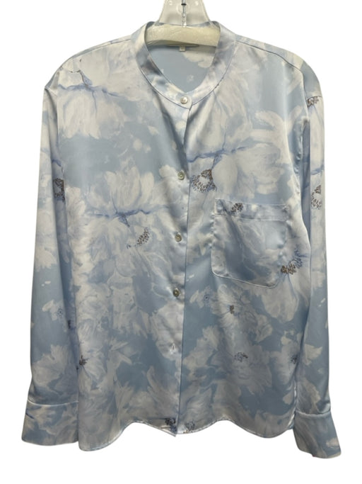 Vince Size L Light Blue & Multi polyester satin Long Sleeve Floral Top Light Blue & Multi / L