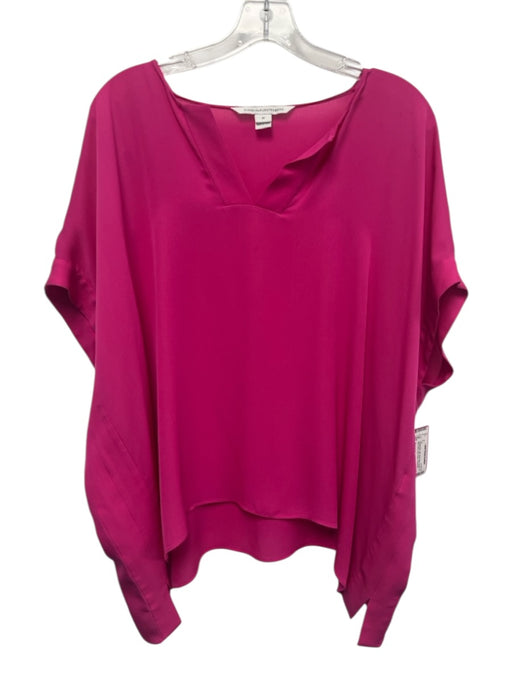 Diane Von Furstenberg Size M Fuschia Pink Silk Short Wide Sleeve V Neck Boxy Top Fuschia Pink / M
