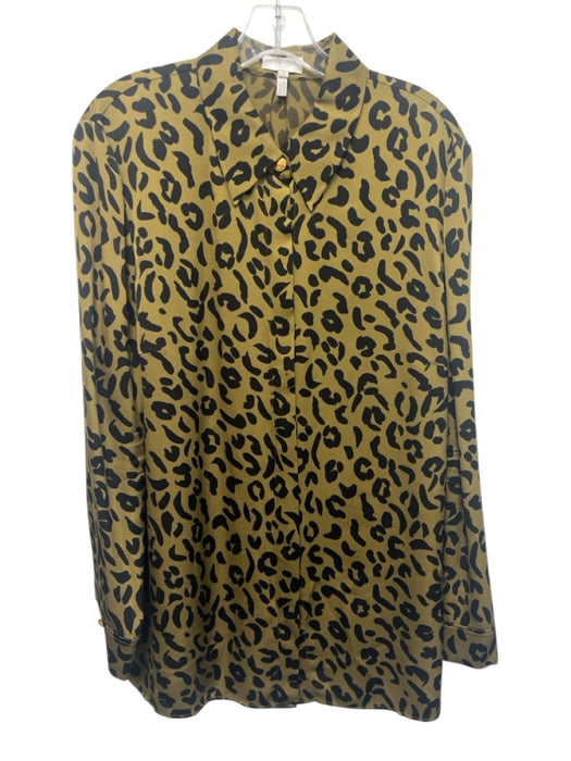 Escada Sport Size 42 / M Olive Green & Black Viscose Leopard Print Collar Top Olive Green & Black / 42 / M