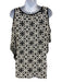 Trina Turk Size L Black & White Silk Geometric Print Cold Shoulder Flowy Top Black & White / L