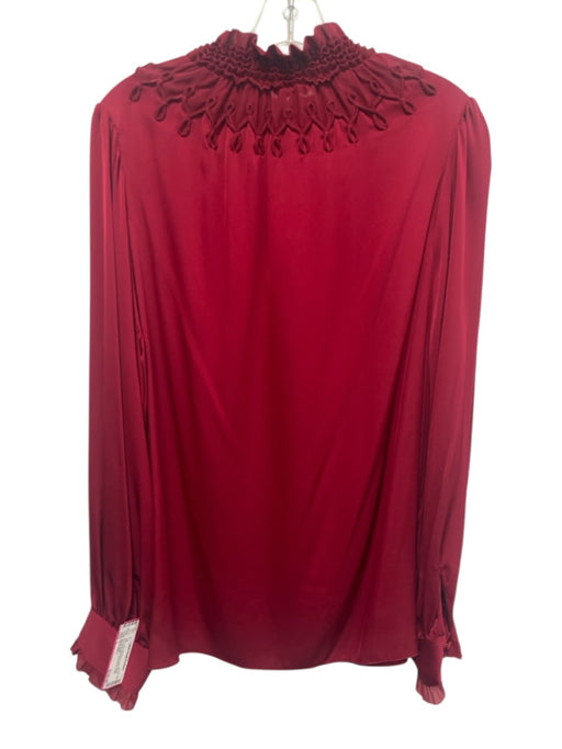 Kobi Halperin Size L Red Silk Blend Long Sleeve Smocked Detail Mock Neck Top Red / L