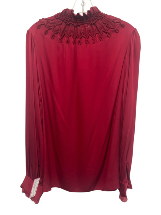 Kobi Halperin Size L Red Silk Blend Long Sleeve Smocked Detail Mock Neck Top Red / L