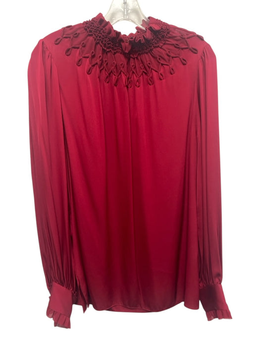 Kobi Halperin Size L Red Silk Blend Long Sleeve Smocked Detail Mock Neck Top Red / L