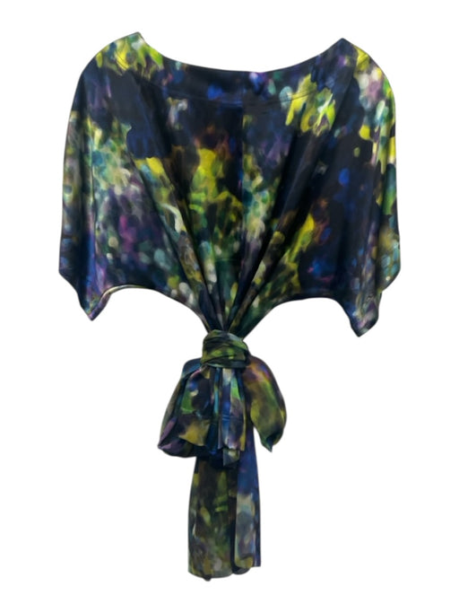 St. John Size M Green, Blue, Purple Silk Blend Short Sleeve Abstract Dots Top Green, Blue, Purple / M