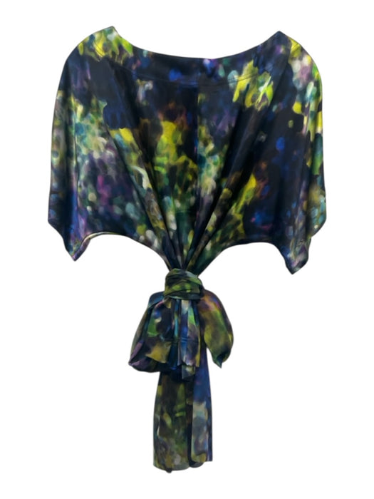 St. John Size M Green, Blue, Purple Silk Blend Short Sleeve Abstract Dots Top Green, Blue, Purple / M