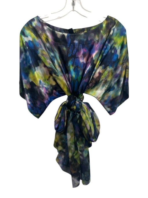 St. John Size M Green, Blue, Purple Silk Blend Short Sleeve Abstract Dots Top Green, Blue, Purple / M