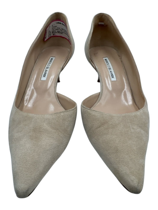 Manolo Blahnik Shoe Size 41 Light Beige Suede Pointed Toe Kitten Heel Pumps Light Beige / 41