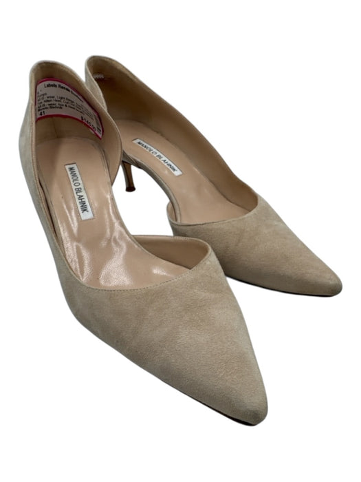 Manolo Blahnik Shoe Size 41 Light Beige Suede Pointed Toe Kitten Heel Pumps Light Beige / 41