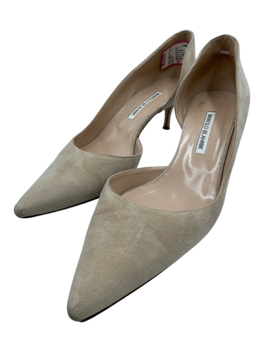 Manolo Blahnik Shoe Size 41 Light Beige Suede Pointed Toe Kitten Heel Pumps Light Beige / 41