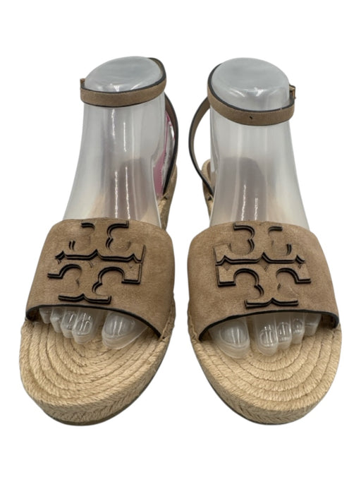 Tory Burch Shoe Size 9 Taupe & Beige Suede Woven Espadrille Wedge Sandals Taupe & Beige / 9
