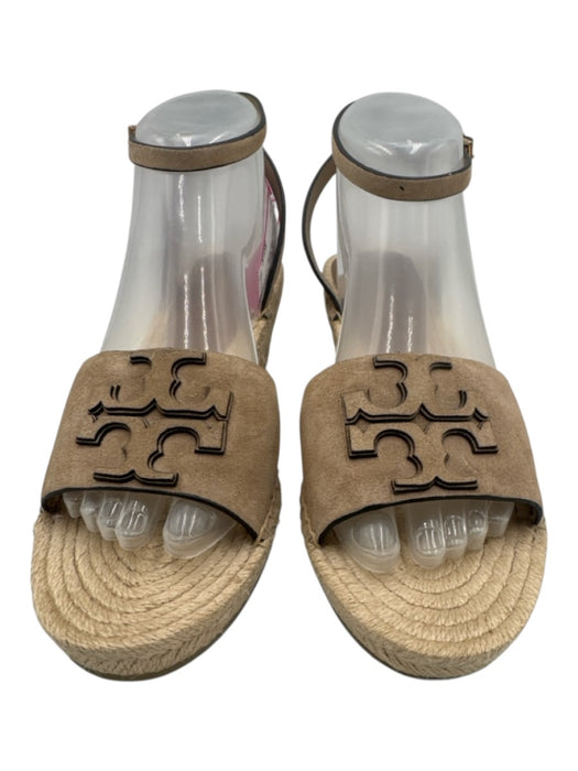 Tory Burch Shoe Size 9 Taupe & Beige Suede Woven Espadrille Wedge Sandals Taupe & Beige / 9