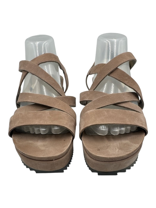 Eileen Fisher Shoe Size 9.5 Taupe Brown Leather Platform Criss Cross Sandals Taupe Brown / 9.5