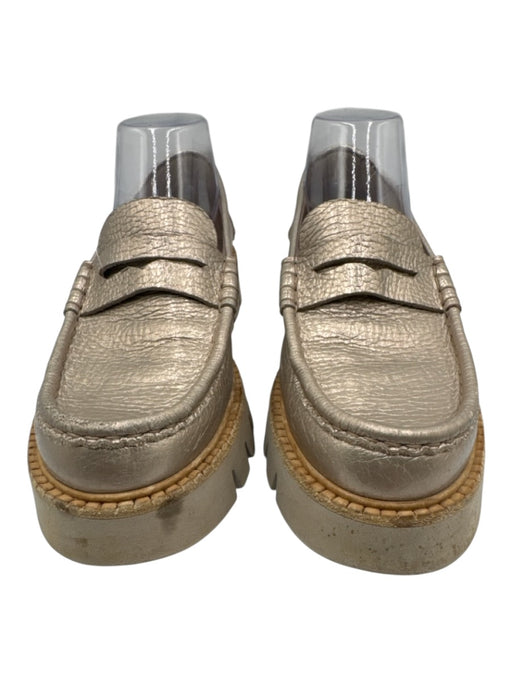 Pedro Garcia Shoe Size 40 Silver & Beige Leather Metallic Platform Loafers Silver & Beige / 40