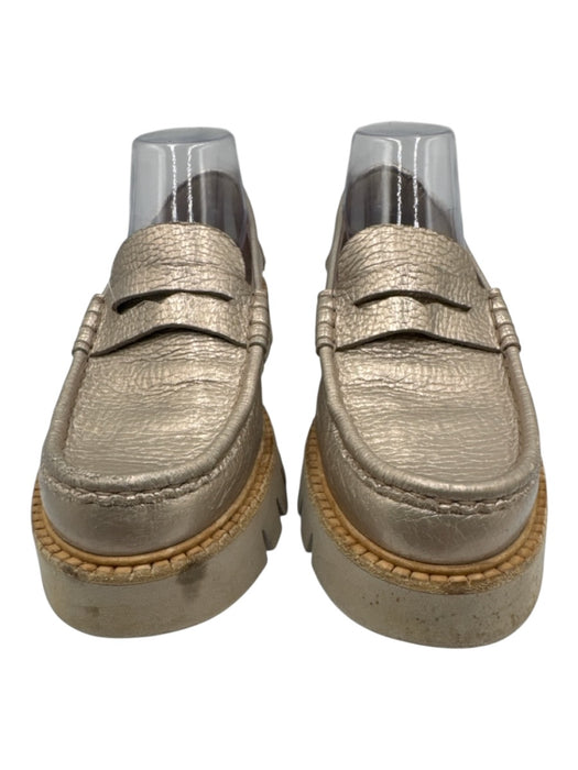 Pedro Garcia Shoe Size 40 Silver & Beige Leather Metallic Platform Loafers Silver & Beige / 40