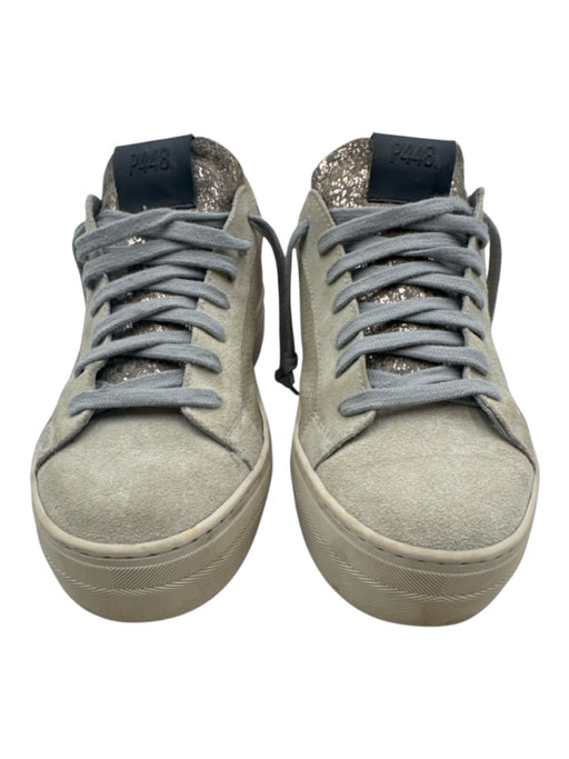 P448 Shoe Size 40 Beige & Gray Suede & Textile Metallic Textured Sneakers Beige & Gray / 40