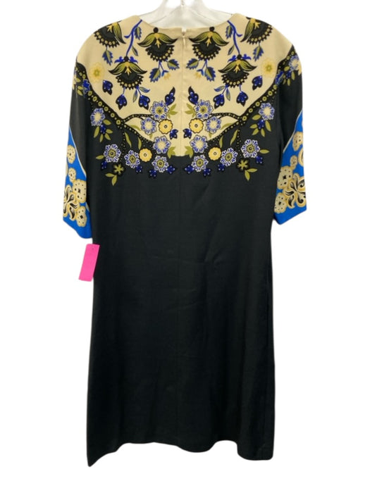 Etro Size 42 Black, Blue, Yellow Viscose Floral Pockets Midi Dress Black, Blue, Yellow / 42