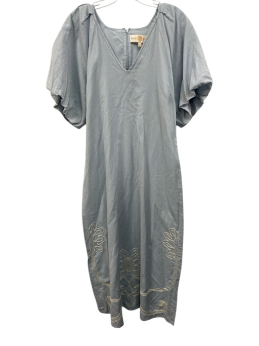 Anna Cate Size L Light blue & white Cotton & Linen Corded abstract flowers Dress Light blue & white / L