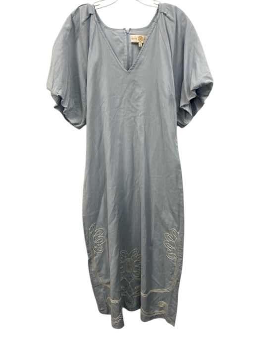 Anna Cate Size L Light blue & white Cotton & Linen Corded abstract flowers Dress Light blue & white / L