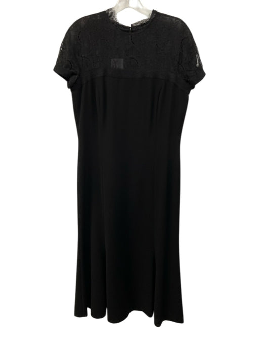 Lafayette 148 Size 10 Black Acetate Blend Lace Detail Cap Sleeve high neck Dress Black / 10