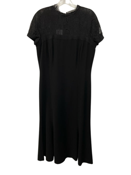 Lafayette 148 Size 10 Black Acetate Blend Lace Detail Cap Sleeve high neck Dress Black / 10