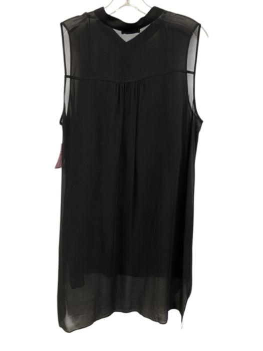 Eileen Fisher Size M Black Silk Sheer Overlay Button Down Sleeveless Tunic Top Black / M