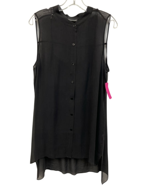 Eileen Fisher Size M Black Silk Sheer Overlay Button Down Sleeveless Tunic Top Black / M